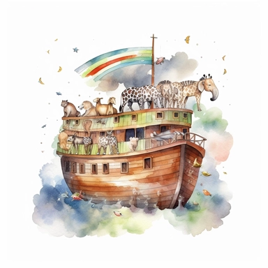 watercolour clipart Noah's Ark, white background