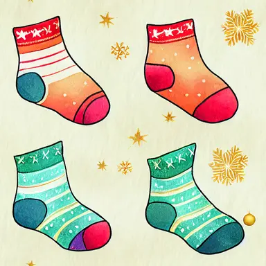 christmas socks, gradient background, in watercolor clipart style