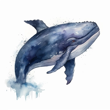 watercolor whale clipart, blue whale clipart , original hand drawing, style of the artwork, mood of the artwork, white background, 8K quality, ultra detailed , clipart, white background, High Quality, ultra detailed