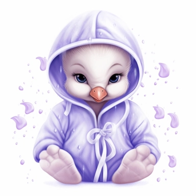 a shy baby swan in hoody Clipart, covered in hearts, Nursery summer Clipart, Easter Clipart, Crafting Digital Paper, purple and blue backlight Mother’s Day, white background