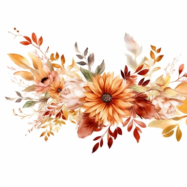 watercolor fall flower border, clipart isolated on clear white background, fall colors, boho, lithograph, 32k uhd, textural
