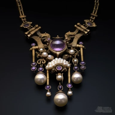 necklace front , plumbing munsen clip, pearls, amethyst