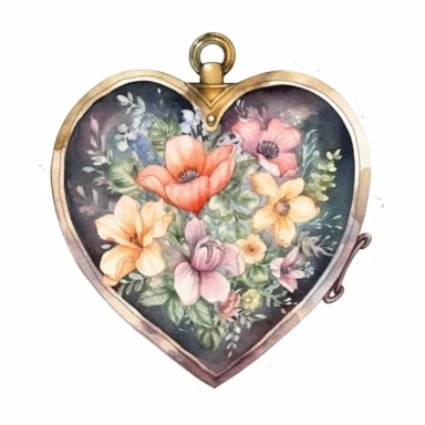 Fairy Floral Locket Heart Watercolor CLipart,Isolated,White Background