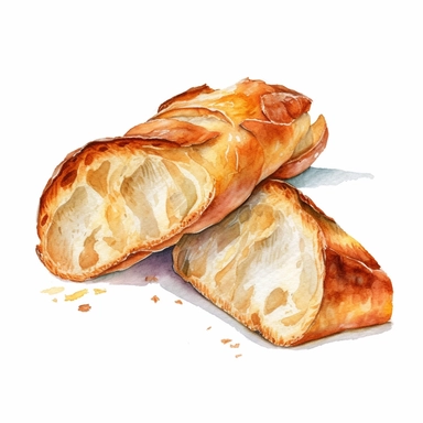 baguette slice, watercolor, white background, clipart style