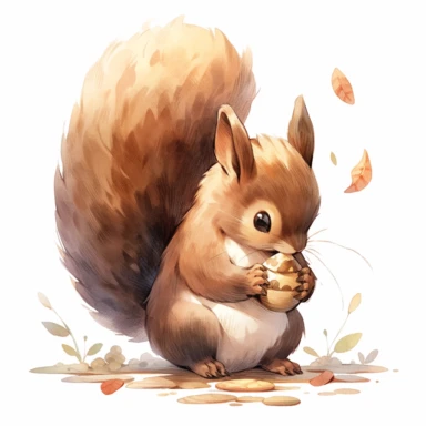 squirrel and Acorn, illustration for book, children's book, 2 clipart, fiorucci angels, beautiful decoupage paper, pastel colors, white background clipartm, fantasy art, squirrel ears, perfect eyes, detailed body, Watercolor Clipart, strybk, full Illustration, 4k, sharp focus, watercolor, smooth soft skin, symmetrical, soft lighting, detailed face, concept art, watercolor style, strybk, children's style fairy tales, chibi kawaii, Octane rendering, 3d. Perfect face, detailed face, delicate face, 