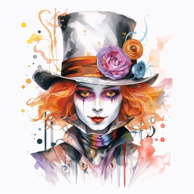 watercolor Disney Mad Hatter, inspired by Johnny Depp, high quality, clipart, white background, sharp, Aesthetics, by Kawacy