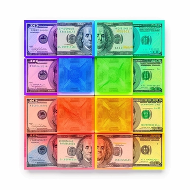 dollars, bright colour palette, clipart, isolated on white background