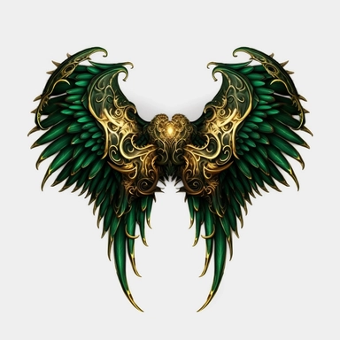 ultra realistic, green black and gold demon wings, clipart