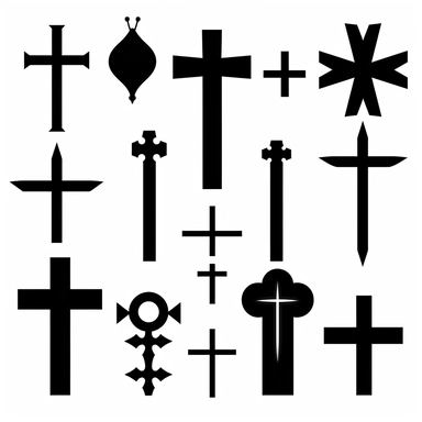 black vector icons of different designs christian crosses, on a white background, hd vector, clipart, cartoon style, minimalistic simple , 4k