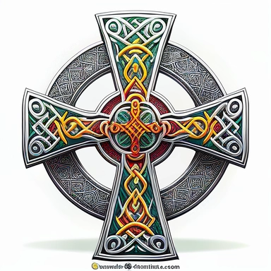 clipart of a colorful celtic cross on white background with margins
