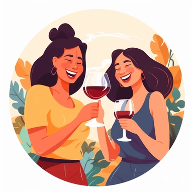 Brunete Friends clinking glasses, laughing, and savoring the moment as they enjoy a glass of fine wine together clipart
