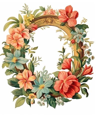 Vintage 1920 Oval Garden Floral Wreath Illustration, Chromolithograph, Die Cut, 1920s Illustration, Vintage, Chromolithograph, Colorful, Antique, Ephemera, Clipart, 8k, Isolated on white