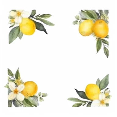 watercolor sweet lemon frame with wild flowers clipart, white background