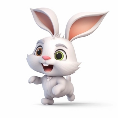 oilpainting, 2d icon of a super cute cartoon rabbit running away clipart full body, 3d rendering, white background, clean