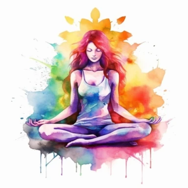 beautiful watercolor clipart about meditation awakening, chakras, affirmations. vibrant color. 8k, 4d, high definition. Make it with no background for vector use.