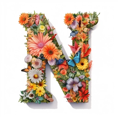 letter [W]covered with flowers,hyper realistic,vibrant color,clipart,white background