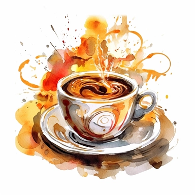 Italian Coffee Cup Watercolor: A delightful watercolor clipart showcasing an espresso cup with swirling aromatic coffee, capturing the passion and love for coffee in Italian culture. (Watercolor, no background)