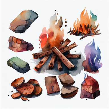 burning firewood Watercolor Clipart, details