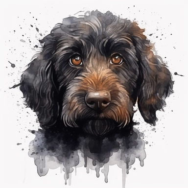 black labradoodle, goldendoodle, black doodle, puppy, watercolor clipart and paint, HD, 4k