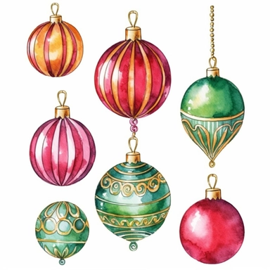 watercolor clipart of Christmas advent calendar, red green gold colors, isolated on white background