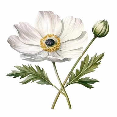 Anemone flower, high level watercolor, hyper realistic cartoon, clipart, white background, 8k, ultra detailed clipart