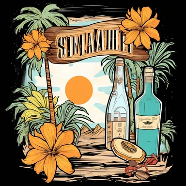 Retro Western Clipart,Coconut trees, flowers, waves, surfboards, sunWestern Boho