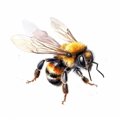 watercolor art of bumble bee with a bow, in the style of realistic and hyper-detailed renderings, sketchfab, ahmed morsi, realistic watercolor paintings, use of common materials, handcrafted designs, with white background clipart