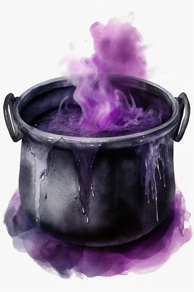 hyper realisticCauldron: Create a clipart of a cauldron with a gothic twist. You can add some eerie smoke, spiders, or bones to make it more spooky ,watercolor illustration, color palette Violet, eggplant,diesel,dusty gray,cannon pink, tamarind,mulled wine,charade ,realistic,symmetry,png white background