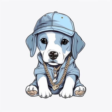 Hiphop Street Style Cute Dog, Wearing baseball cap and a necklace, Cuttable Design Clipart, White Background, cricut--v5