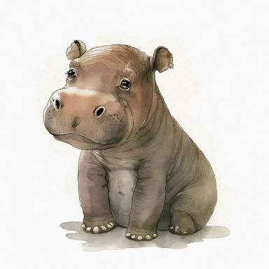 watercolor, clipart, cute hippo in the style of hyper-realistic animal illustrations, arbeitsrat für kunst, soft watercolours, animated gifs, sparklecore