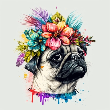 geisha pug hawaiian colourful anime manga kawaii cute vibrant clipart trippy vivid