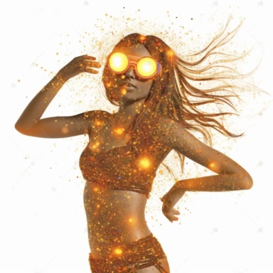 clipart burning man girl with goggles and sparkles dancing on white background