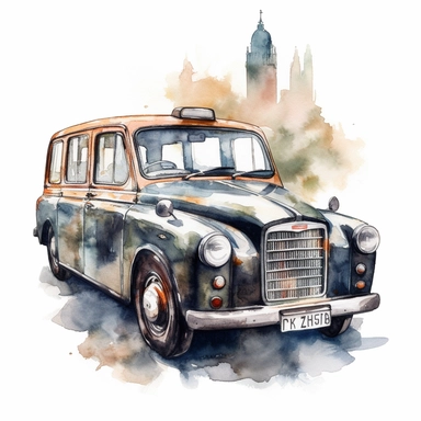 water color London Cab Clipart, isolated on white background