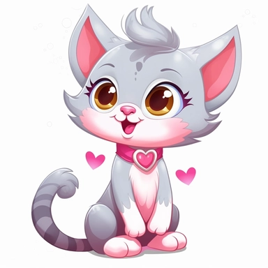 happy playfull fairy kitty, full body, playing, long eyelashes, cartoon character, vector illustration, clipart, 2D