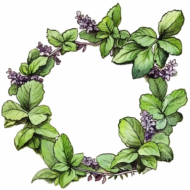 Holy Basil, page border style, clipart, watercolor, vintage--q2
