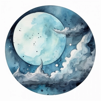 fantasy moon clipart circle on a white background, fantasy watercolor illustration, detailed, high res 8k