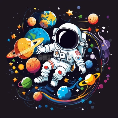 astronaut floating in space with bright stars and planets in the background Clipart