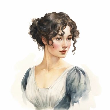 a watercolor portrait of Elizabeth Bennet in pride and prejudice clipart, white background