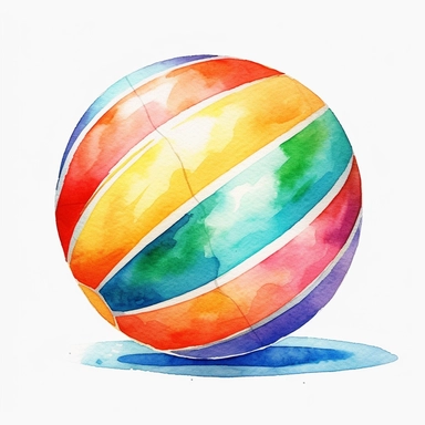 watercolor colorful clipart of a joyful beach ball, hd, on white background