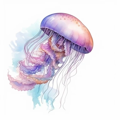 watercolor style jellyfish in ocean clipart, white background, no text, for childrens reading book