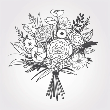 vector illustration, hand drawn, simple floral bouquet, silhouette, outline svg, clipart, basic wedding bouquet, all white background
