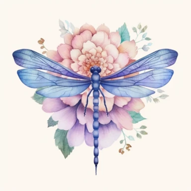 Beautiful Pastel Dragonfly Flower Number  1  Watercolor Clipart,Cartoon, hyper realistic, intricate detail, illustration style,high solution,on the white background