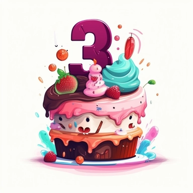 3rd of birthday cake, Clipart, Vector Style, Logo design, White Background