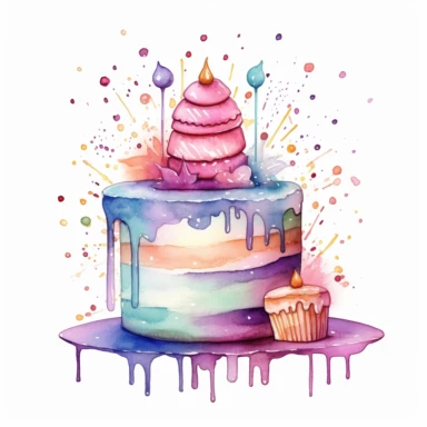 watercolor Party decoration ,new years cake ,clipart,Hd,isolated on what background,space out--ar3:2--s1000