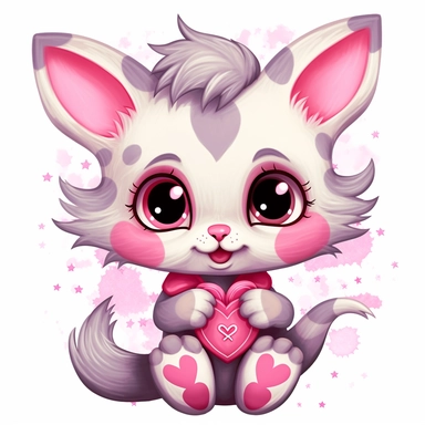 kawaii a very cute cuddly eyes happy kitten wearing a pink coat giving out heart's clipart Easter spring bunny scrapbooking Crafton digital paper white background
