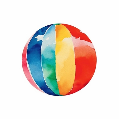 a minimal watercolor clipart of beach ball, white background