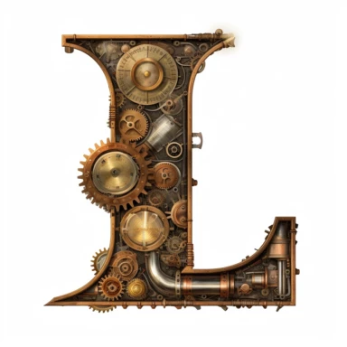 Steam punk style, Letter L, clipart, white background