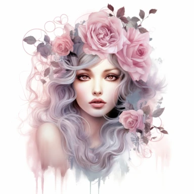 Ethereal love witch pink roses, cinnamon, clipart sheet in the style of Anna Dittmann, vivid, separated with a margin, white background - <@1009257737219219560> (fast)
