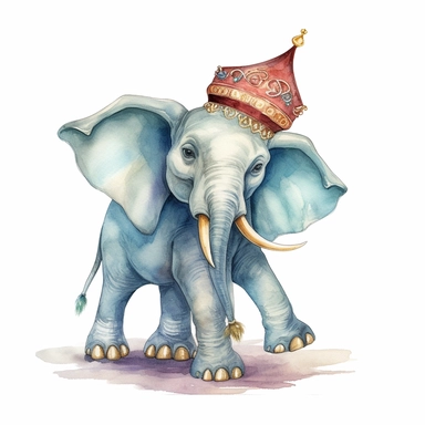 hand drawn Disney’s dumbo the elephant, oversized ears that touch the floor, 1920’s circus, glamorous, very detailed and realistic, watercolor, clipart style, white background with margins