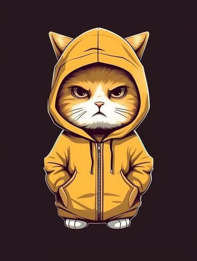 an ignorant cat looking annoyed wearing human clothes, vector illustration, clipart, outlines, portrait, cute, kawaii, extremely cute,